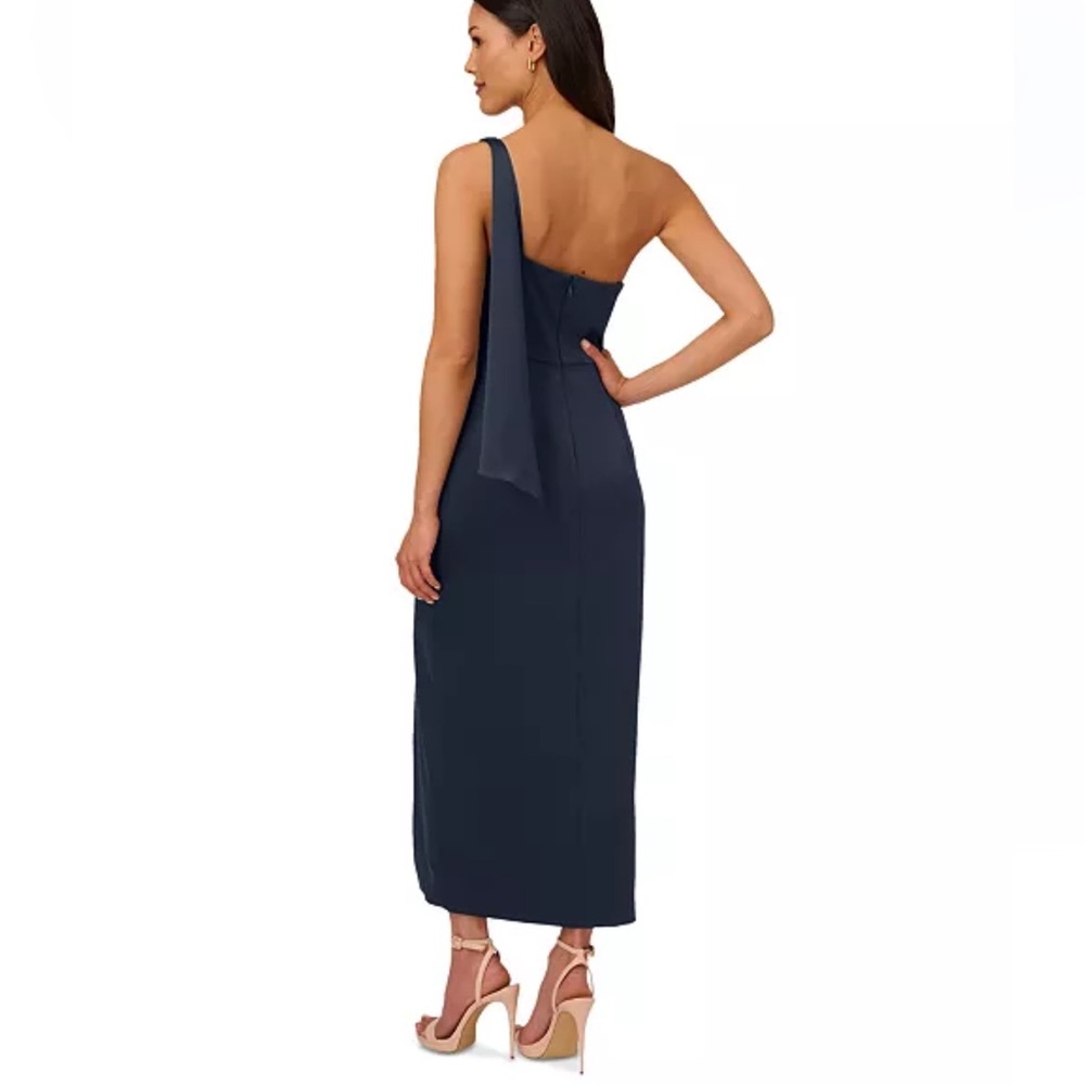 Adrianna Papell Women's Satin NAVY Crepe One-Shoulder Gown Dress 16 NEW - Picture 2 of 5